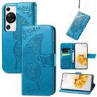 For Huawei P60 Pro Butterfly Love Flower Embossed Leather Phone Case(Blue) - 1
