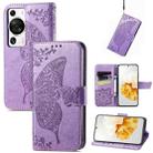 For Huawei P60 Pro Butterfly Love Flower Embossed Leather Phone Case(Light Purple) - 1