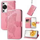 For Huawei P60 Pro Butterfly Love Flower Embossed Leather Phone Case(Pink) - 1