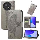 For Huawei Enjoy 60X Butterfly Love Flower Embossed Leather Phone Case(Gray) - 1