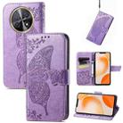 For Huawei Nova Y91 Butterfly Love Flower Embossed Leather Phone Case(Light Purple) - 1