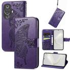 For Huawei Nova 11 Butterfly Love Flower Embossed Leather Phone Case(Dark Purple) - 1