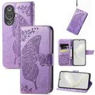 For Huawei Nova 11 Butterfly Love Flower Embossed Leather Phone Case(Light Purple) - 1