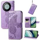 For Huawei  Mate 60 Pro Butterfly Love Flower Embossed Leather Phone Case(Light Purple) - 1