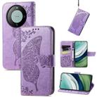 For Huawei  Mate 60 Butterfly Love Flower Embossed Leather Phone Case(Light Purple) - 1