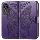 For Huawei  Nova 12 Pro Butterfly Love Flower Embossed Leather Phone Case(Dark Purple) - 1