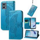 For Motorola Moto G 5G 2023 Butterfly Love Flower Embossed Leather Phone Case(Blue) - 1