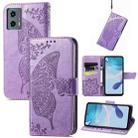 For Motorola Moto G 5G 2023 Butterfly Love Flower Embossed Leather Phone Case(Light Purple) - 1