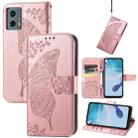 For Motorola Moto G 5G 2023 Butterfly Love Flower Embossed Leather Phone Case(Rose Gold) - 1