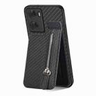 For OPPO A57 4G Carbon Fiber Vertical Flip Zipper Phone Case(Black) - 1