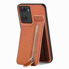 For OPPO A57 4G Carbon Fiber Vertical Flip Zipper Phone Case(Brown) - 1