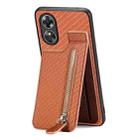 For OPPO A17 Carbon Fiber Vertical Flip Zipper Phone Case(Brown) - 1