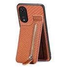 For OPPO A58 5G Carbon Fiber Vertical Flip Zipper Phone Case(Brown) - 1