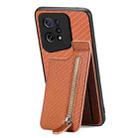 For OPPO Find X5 Carbon Fiber Vertical Flip Zipper Phone Case(Brown) - 1