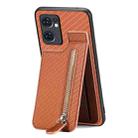 For OPPO Reno7 5G Carbon Fiber Vertical Flip Zipper Phone Case(Brown) - 1