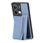 For OPPO Reno9 Pro+ Carbon Fiber Vertical Flip Zipper Phone Case(Blue) - 1