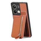 For OPPO Reno9 Pro+ Carbon Fiber Vertical Flip Zipper Phone Case(Brown) - 1