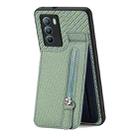 For vivo T1 Carbon Fiber Vertical Flip Zipper Phone Case(Green) - 1