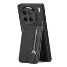 For vivo X90 Pro Carbon Fiber Vertical Flip Zipper Phone Case(Black) - 1