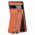 For Google Pixel 7 Carbon Fiber Vertical Flip Zipper Phone Case(Brown) - 1