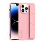 For iPhone 14 Pro Skin Elastic Wrist Grip Back Cover Phone Case(Pink) - 1