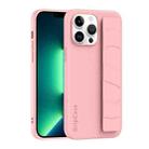 For iPhone 13 Pro Max Skin Elastic Wrist Grip Back Cover Phone Case(Pink) - 1