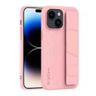 For iPhone 15 Pro Skin Elastic Wrist Grip Back Cover Phone Case(Pink) - 1