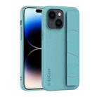 For iPhone 15 Pro Skin Elastic Wrist Grip Back Cover Phone Case(Blue) - 1