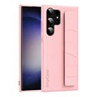 For Samsung Galaxy S23 Ultra 5G Skin Elastic Wrist Grip Back Cover Phone Case(Pink) - 1
