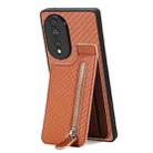 For Honor 80 Carbon Fiber Vertical Flip Zipper Phone Case(Brown) - 1