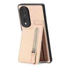 For Honor 80 Pro Carbon Fiber Vertical Flip Zipper Phone Case(Khaki) - 1