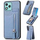 For Honor 400 Lite Global Carbon Fiber Vertical Flip Zipper Phone Case(Blue) - 1