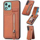 For Honor 400 Lite Global Carbon Fiber Vertical Flip Zipper Phone Case(Brown) - 1
