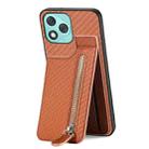 For Honor 400 Lite Global Carbon Fiber Vertical Flip Zipper Phone Case(Brown) - 3
