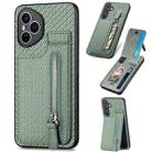 For Honor 400 Global Carbon Fiber Vertical Flip Zipper Phone Case(Green) - 1
