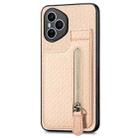 For Honor 400 Global Carbon Fiber Vertical Flip Zipper Phone Case(Khaki) - 2