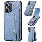 For Honor 400 Pro Global Carbon Fiber Vertical Flip Zipper Phone Case(Blue) - 1