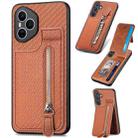 For Honor 400 Pro Global Carbon Fiber Vertical Flip Zipper Phone Case(Brown) - 1