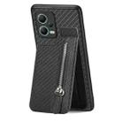 For Redmi Note 12 5G Carbon Fiber Vertical Flip Zipper Phone Case(Black) - 1