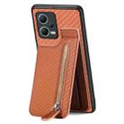 For Redmi Note 12 5G Carbon Fiber Vertical Flip Zipper Phone Case(Brown) - 1