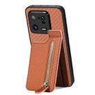For Xiaomi 13 Pro Carbon Fiber Vertical Flip Zipper Phone Case(Brown) - 2