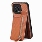 For Xiaomi 13 Carbon Fiber Vertical Flip Zipper Phone Case(Brown) - 2