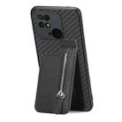 For Redmi 10C Carbon Fiber Vertical Flip Zipper Phone Case(Black) - 1