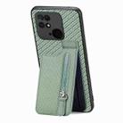 For Redmi 10C Carbon Fiber Vertical Flip Zipper Phone Case(Green) - 2