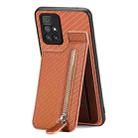 For Redmi 10 Carbon Fiber Vertical Flip Zipper Phone Case(Brown) - 1