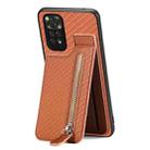 For Redmi Note 11 4G Carbon Fiber Vertical Flip Zipper Phone Case(Brown) - 1