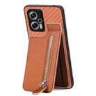 For Redmi Note 11T Pro 5G Carbon Fiber Vertical Flip Zipper Phone Case(Brown) - 1