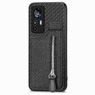 For Xiaomi 12T / 12T Pro Carbon Fiber Vertical Flip Zipper Phone Case(Black) - 1