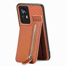 For Xiaomi 12T / 12T Pro Carbon Fiber Vertical Flip Zipper Phone Case(Brown) - 1