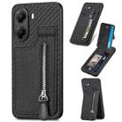 For Redmi Turbo 4 Carbon Fiber Vertical Flip Zipper Phone Case(Black) - 1